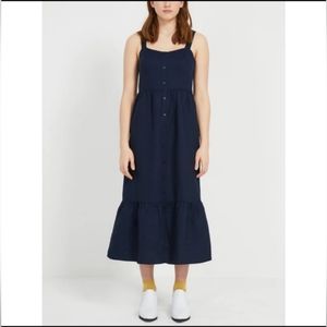 Frank and Oak Navy Blue Button Down Ruffle Sun Dress Sleeveless Size Medium